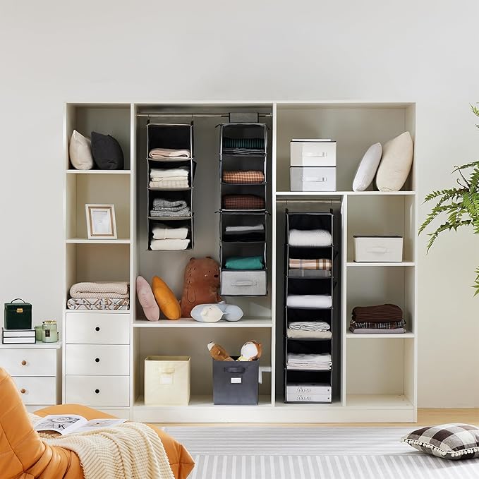 Hanging Closet Organizer, 3-Shelf Closet Hanging Storage Shelves, Grey