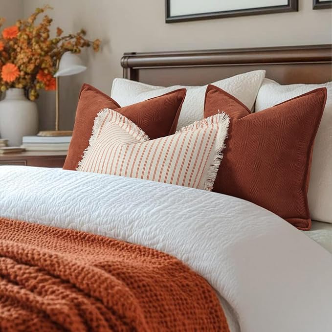 ZWJD Throw Rust Pillow Covers 22x22 Set of 2 Chenille Fall Pillow Covers with Elegant Design Soft and Luxurious Decorative Throw Pillows for Couch, Bed, and Home Decor