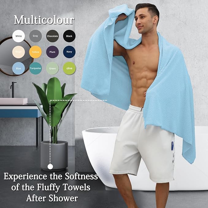 Hailea Extra Large Bath Towels Set 35x70 Inches - Blue Luxury 600 GSM Oversized Bath Sheet Towel,Ultra Soft Microfiber - Quick Dry,Highly Absorbent Shower Towels Spa Hotel Bathroom Towel Set (4-Pack)