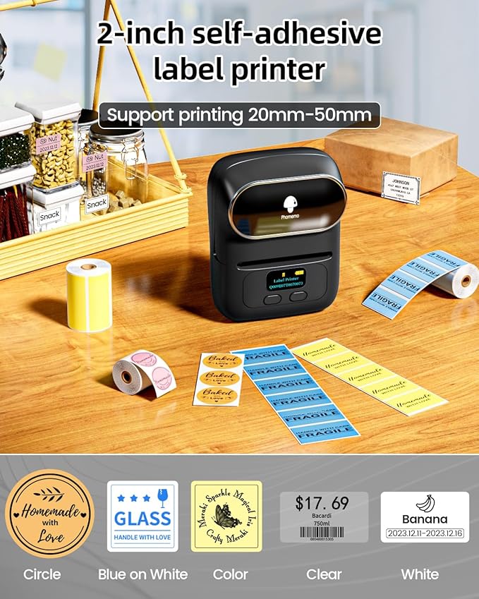 Phomemo M110 Label Makers- with 3 Rolls Labels, Barcode Label Printer Thermal Bluetooth Portable Printer for Small Business, Address, Logo, Clothing, Mailing, Sticker Printers for Phone & PC, Gray