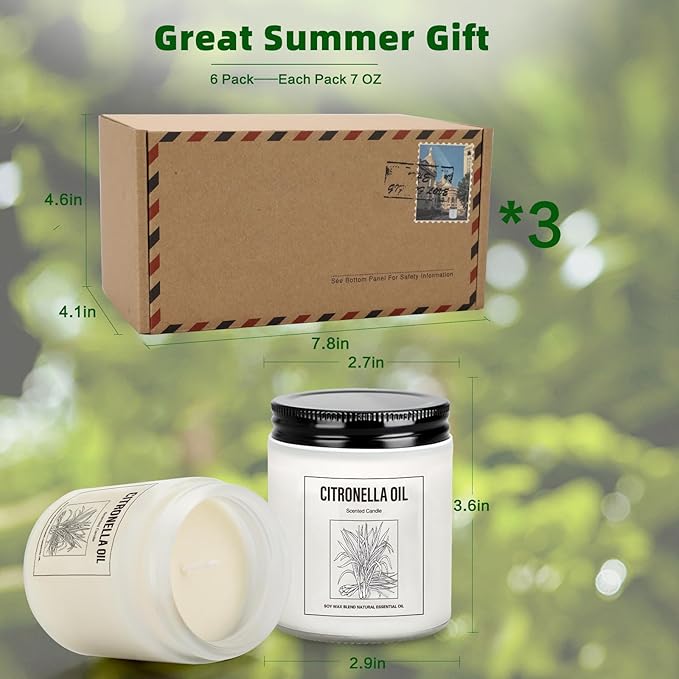 6 Pack Citronella Candles Outdoor, 42Oz Citronella Candles with Citronellas Oil and Soy Wax, Summer Gifts for Indoor Outdoor, 300 Hours Burn Citronellas Candle for Outside Patio Camping BBQ