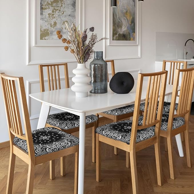 Seat Covers for Dining Room Chairsset of Set of 4, Abstract Paisley Silk Scarf Pattern Style Stretch Chair Seat Covers Cushion Slipcovers for Kitchen Office