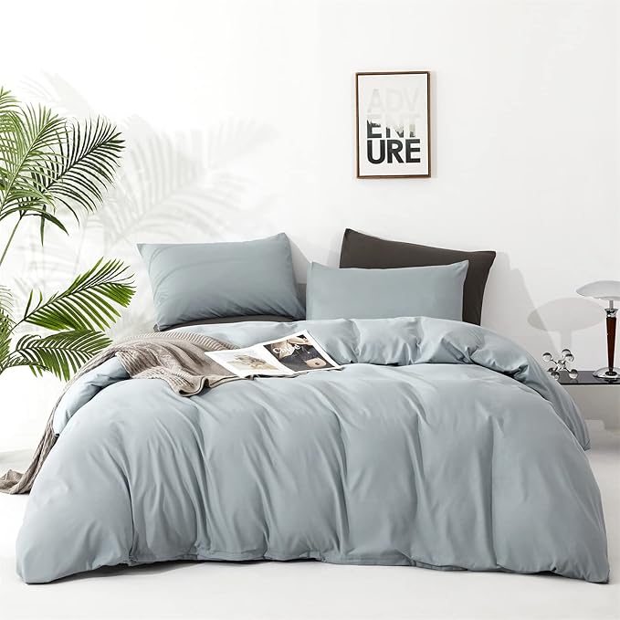 Light Blue Comforter Full Set – Fog Blue Comforter Cloud-Like Comfort Lightweight & Breathable 3-Piece Bedding Set Size Wrinkle-Resistant & Machine Washable