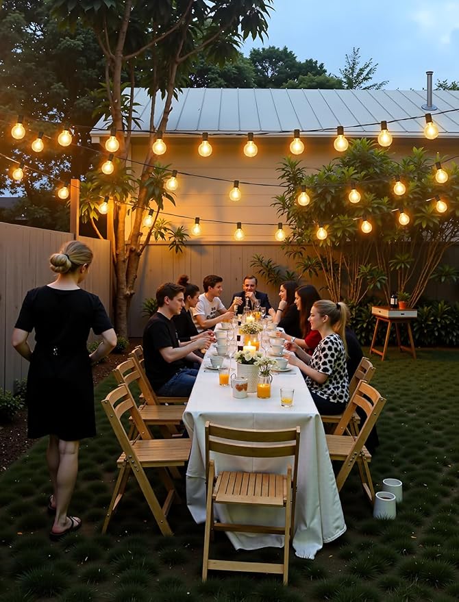 75FT(3x25FT) Solar String Lights Outdoor with Remote, Waterproof Dimmable 3 Modes Patio Lights with 30+3 LED G40 Bulbs for Balcony Yard-Black