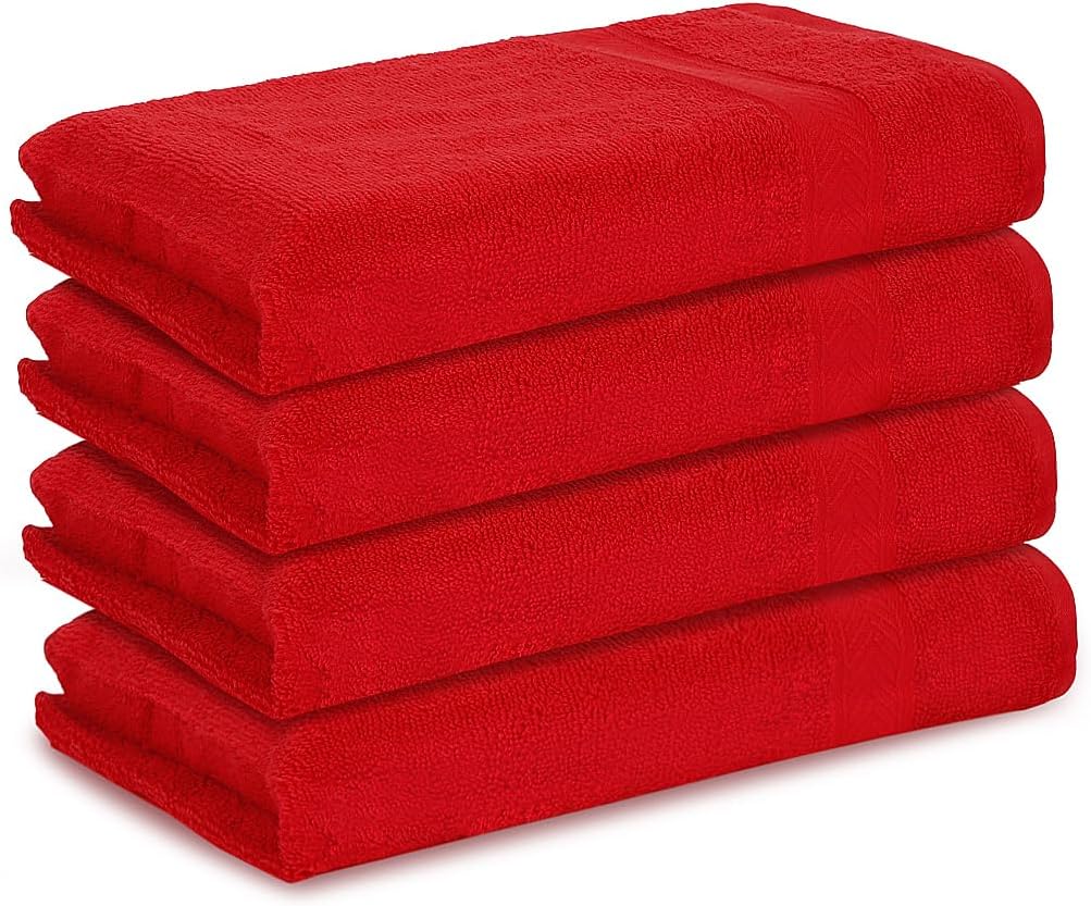 CASALINO Plush Collection Towel Set, Premium Quality 100% Pure Cotton, Highly Absorbent, Super Soft, Soft and Plush, (4 PCS Hand Towel Set, Red)