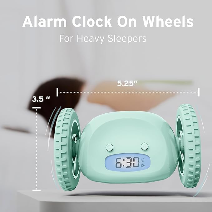 CLOCKY Extra Loud Alarm Clock for Heavy Sleepers on Wheels Rolls Runs Away Vibrating, Easy to Set Super Smart Snooze Digital Bed Shaker Alarm Clock Funny Gift for Adults Kids Teens Bedrooms (Mint)