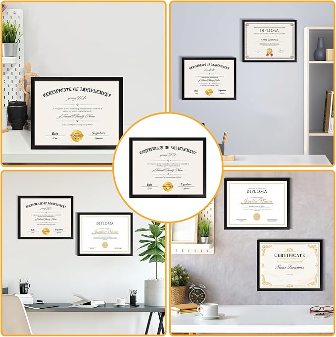 YixangDD 10 PACK Certificate Frames 8.5 x 11, Black Diploma Frame Document Frame with Clear Plexiglass, Picture Frames for Tabletop and Wall Display