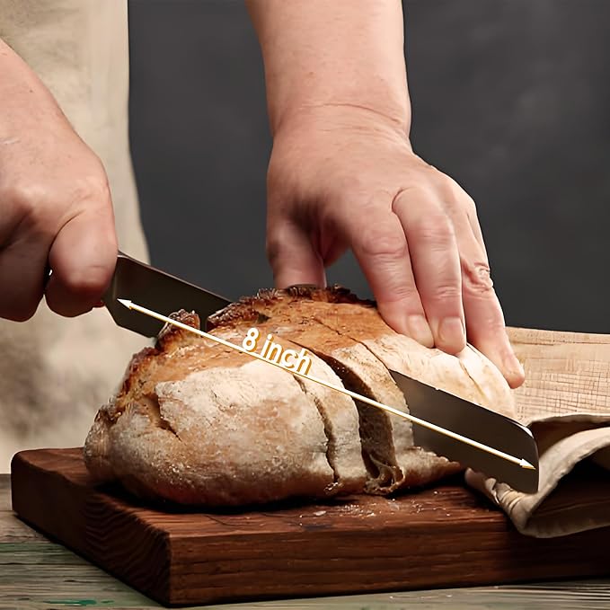 8-Inch Kitchen Essential Serrated Bread Knife, Steel Seamless Handle