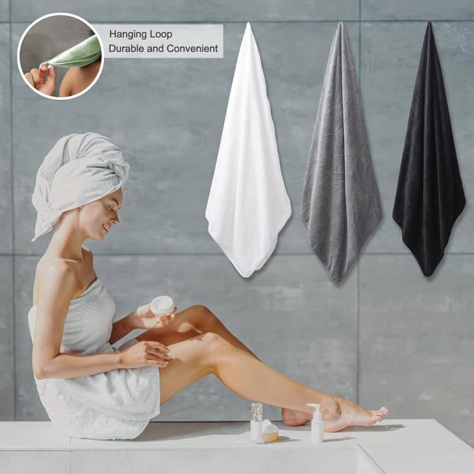 8 Piece Oversized Bath Towels Set Gray,2 Extra Large Bath Towel Sheets,2 Hand Towels and 4 Washcloths 600 GSM Highly Absorbent Quick Dry Towels Set for Bathroom Hotel