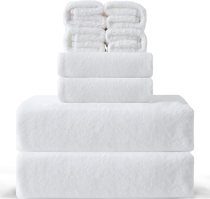 MINCHI 8 Piece Bath Towels Set, 600 GSM Absorbent Bathroom Towel for Home and Hotel Oversize Sheet Towel, 2 Large Bath Towels 35x70 inches, 2 Hand Towels,4 Wash Cloths, White