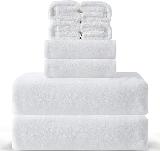 MINCHI 8 Piece Bath Towels Set, 600 GSM Absorbent Bathroom Towel for Home and Hotel Oversize Sheet Towel, 2 Large Bath Towels 35x70 inches, 2 Hand Towels,4 Wash Cloths, White