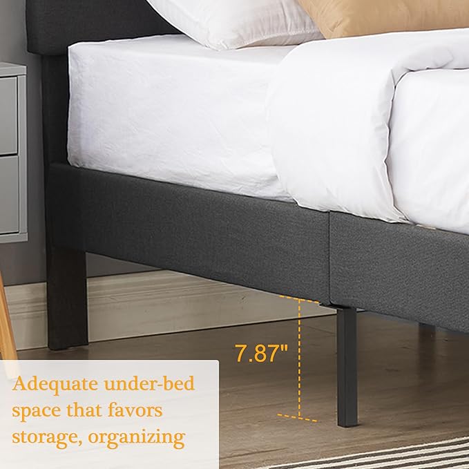 VECELO Queen Size Bed Frame Upholstered Platform with Tufted Adjustable Headboard/Mattress Foundation Wood Slat Support/Easy Assembly,Grey