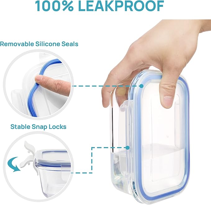 Vtopmart 8 Pack Glass Food Storage Containers with Airtight Lids, Glass Meal Prep Containers, Lunch Office Meal for Microwave, Oven, Freezer and Dishwasher, BPA Free