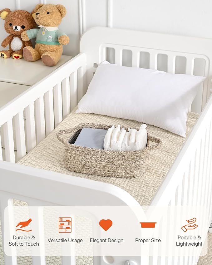 KALLAX Small Woven Basket, 12 x 8 x 4.5 Inches, Small Storage Baskets for Organizing, Gift Baskets Empty, Cute Rope Shelf Closet Storage Bins for Shelves, Dog Toy Basket, 3 Packs, Mixed Brown