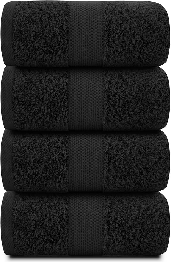 White Classic Luxury Bath Towels Set of 4 Large - 700 GSM Cotton Ultra Soft Bath Towels 27x54 | Highly Absorbent and Quick Dry | Hotel Towels for Bathroom Luxury, Plush Shower Towels, Black