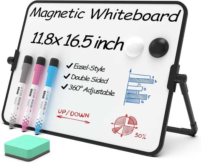 12x18cm Dry Erase White Board with Stand Erasable Whiteboard with Support School Presentation Board with Bracket Desk Stable Meeting Board for Noting Working Memo Home Business Office Supplies (A3)