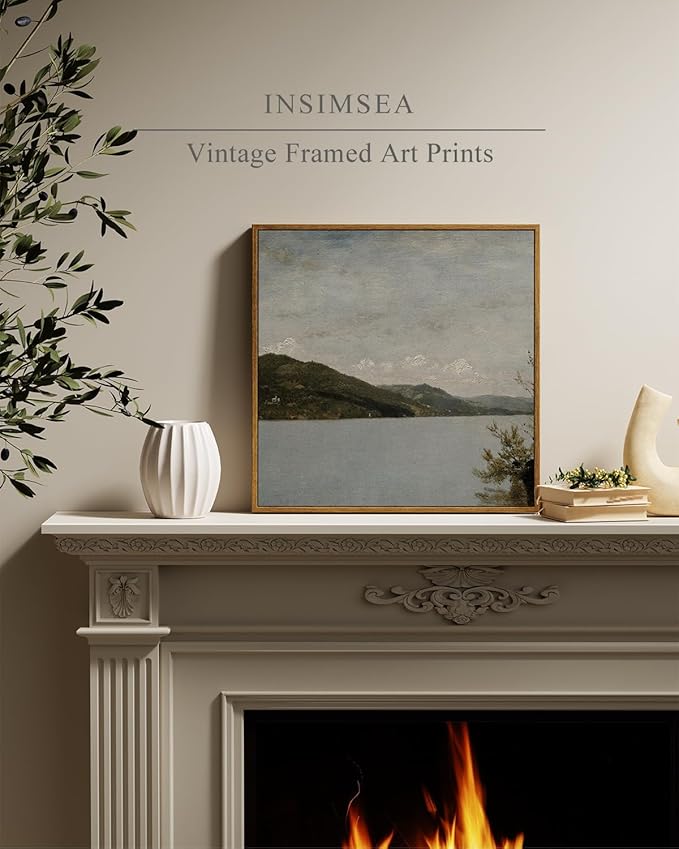 InSimSea Square Framed Canvas Wall Art, Classical Nature Landscape Paintings, Vintage Scenery Wall Pictures for Bedroom Bathroom Living Room, Canvas Prints Artwork, Retro Home Decor 16"x16"