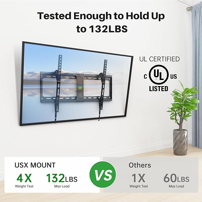 USX MOUNT Tilting TV Wall Mount for Most 37"-90" Flat Curved Screen Television, TV Bracket with Max VESA 600x400mm up to 132lbs, Low Profile Tilt Mount for 16", 24" Stud