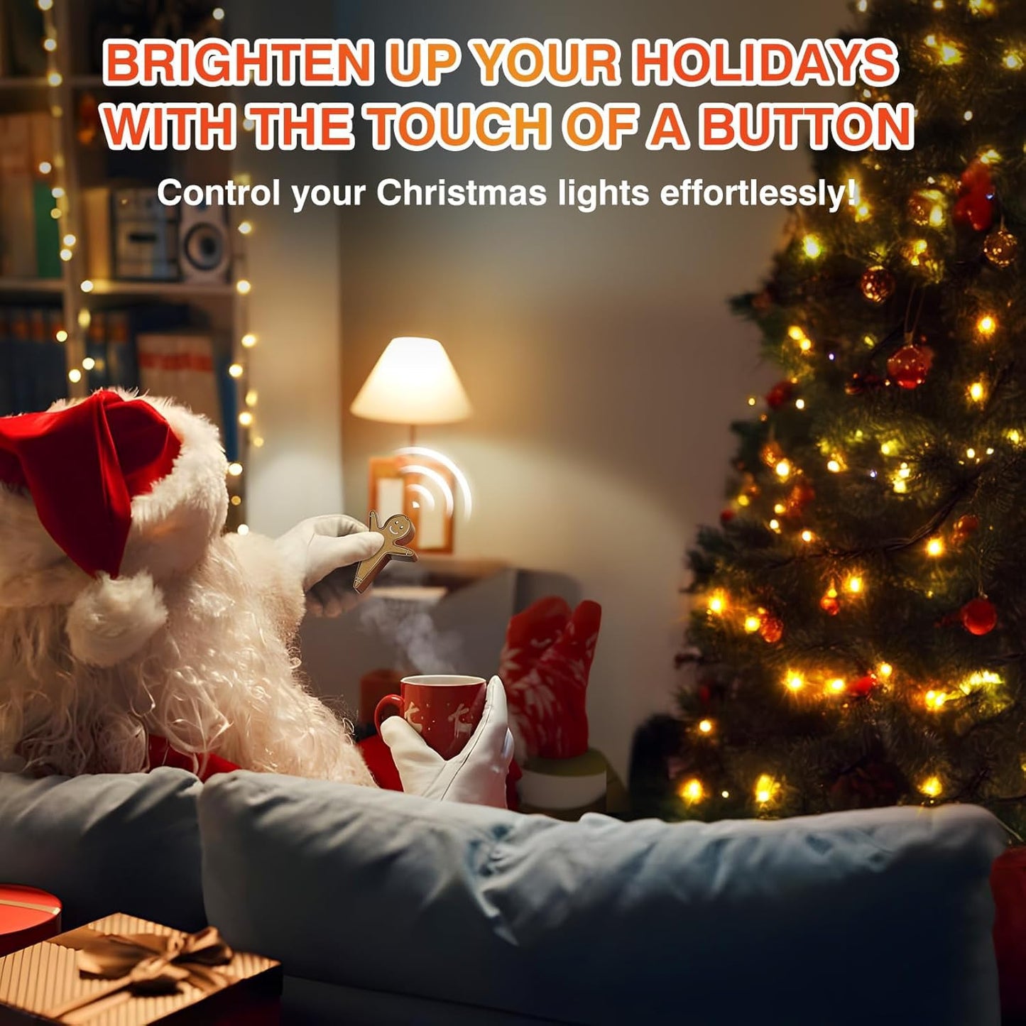 Remote Control Outlet for Christmas Tree Lights, Gingerbread Man Wireless Remote Switch, Christmas Tree Remote Control with Built-in Music Feature, 100Ft Range