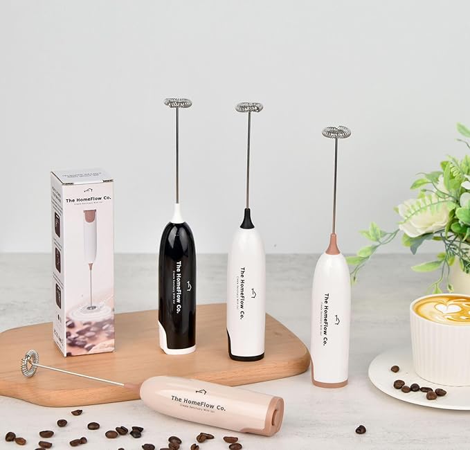 THC Handheld Milk Frother, Quick Electric Foam Maker for Coffee, Latte, Cappuccino, Matcha, Hot Chocolate, Portable Whisk Mixer Battery Operated (White & Black)