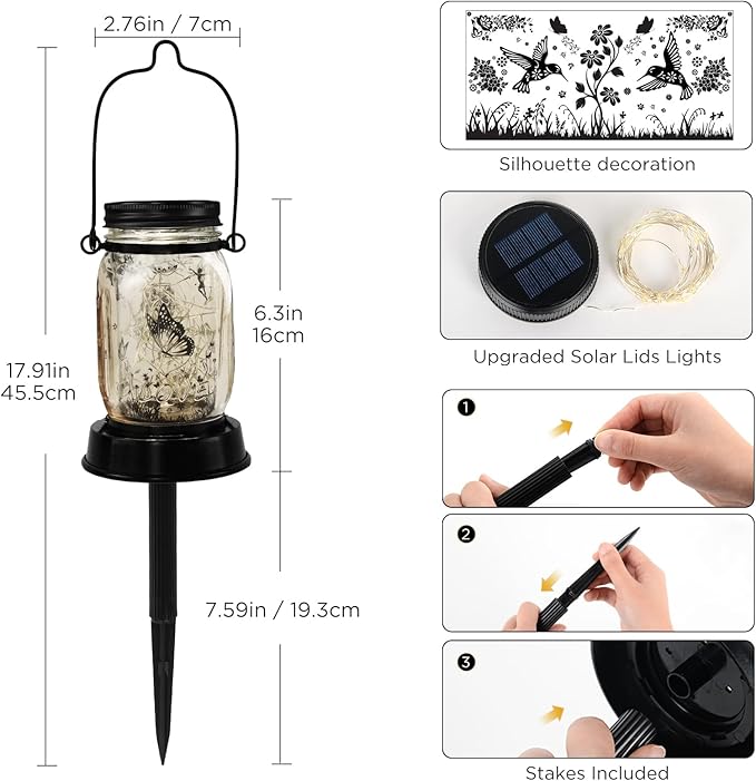 Styleonme Decor Outdoor Lantern, Solar Waterproof Butterfly Lights, Gifts for Women Mom Grandma, Butterfly Lovers Gifts, Hanging Butterflys Lanterns with Stake for Yard Corridor Garden Decor