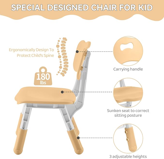 Kids Study Table and Chairs Set, Height Adjustable Toddler Table and Chair Set for Kids Ages 3-8, 31.5" L x 23.6" W Graffiti Desktop Plastic Children Art Table with 2 Seats, Brown