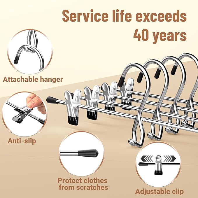 Pants Hangers Space Saving,Stackable Skirt Hangers with Clips, Hanging Closet Organizer and Storage,Clothes Hangers, College Dorm Essentials Apartment Essentials- 16 Pack