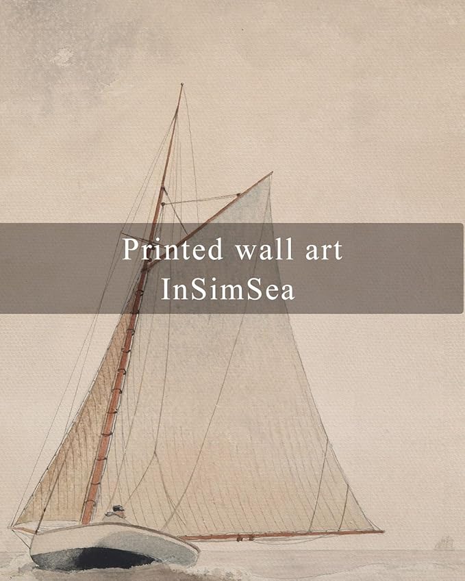 InSimSea Framed Wall Art for Living Room Coastal Wall Decor White Sailboat Seascape Watercolor Vintage Painting Beach Home Decor Boho Wall Pictures Farmhouse Art Prints Bathroom Office 12x16in