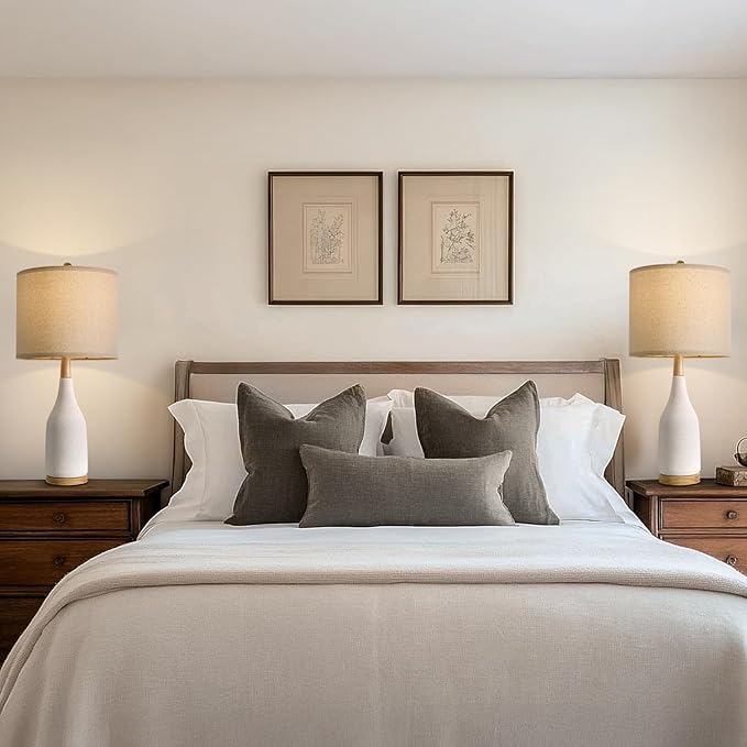 PORTRES 27" Ceramic Table Lamps for Bedroom Living Room Vintage Lamp Set of 2 Bedside Nightstand Lamp Large Farmhouse Rustic Boho Retro Modern Table Lamp Light Home Office Desk Deco Gifts, White