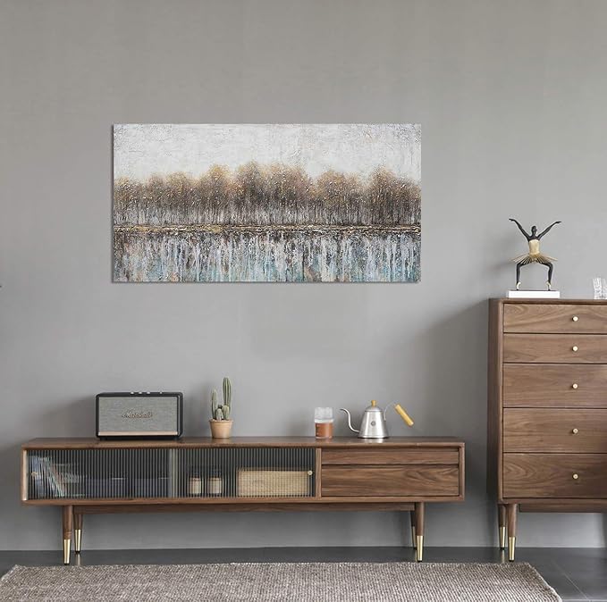 NdcSkyArt Canvas Wall Art for Bedroom, Tree Farmhouse Wood Neutral Watercolor Painting Gray Brown Silver Birch Prints for Rustic Home Living Room Sofa Background Decor