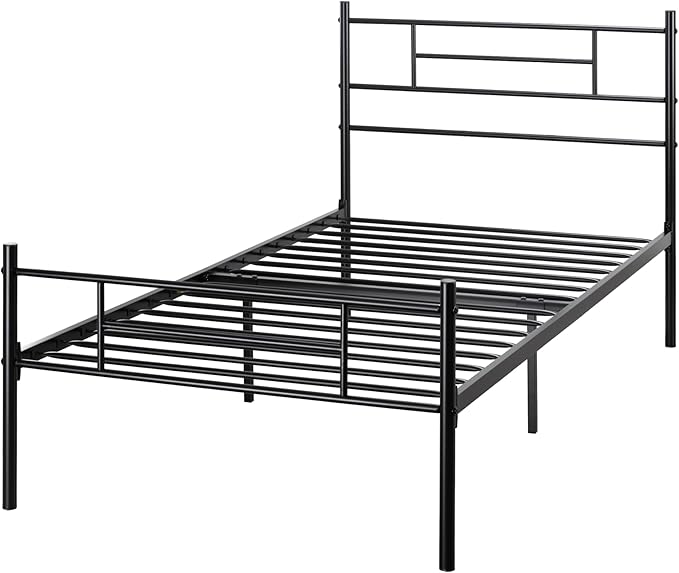 SHA CERLIN 14 Inch Twin Size Metal Bed Frame with Iron-Art Headboard and Footboard,Under Bed Storage Space,Platform Bed with Metal Slats Support,Easy Assembly,Noise Free,No Box Spring Needed,Black