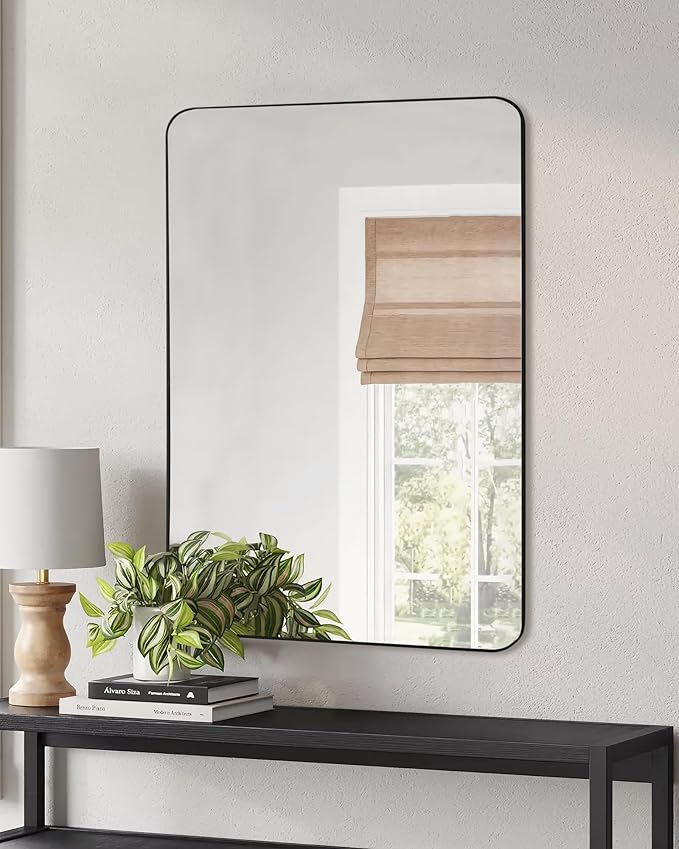 Black Bathroom Mirror,20 x 30 Inch Rectangle Wall Mirror with Wood Frame,Vanity Modern Tempered Glass Mirror for Bedroom,Entryway,Living Room