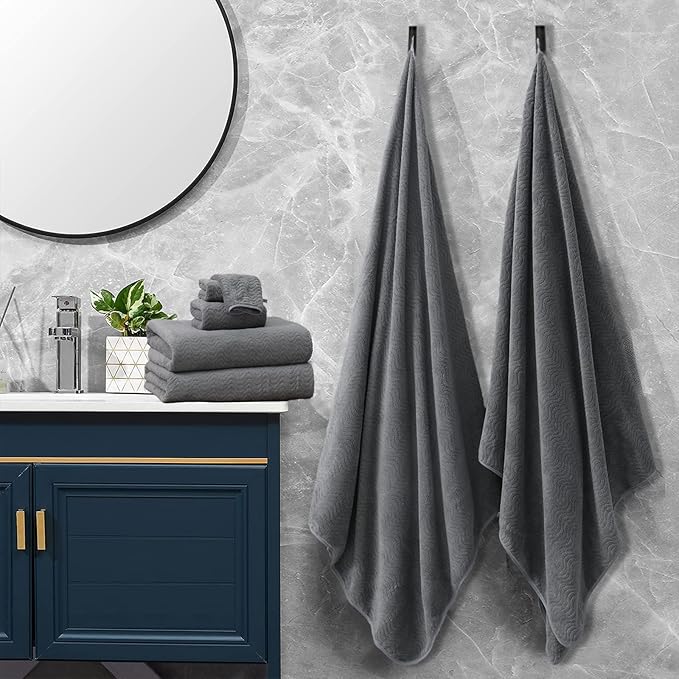 Bathroom Towels Set of 4, Oversized Bath Towels Extra Large 35x70 Inch Shower Towels Highly Absorbent Quick Dry Towel Textured Soft Bath Sheet Towels for Adults Fitness Camping Spa Grey