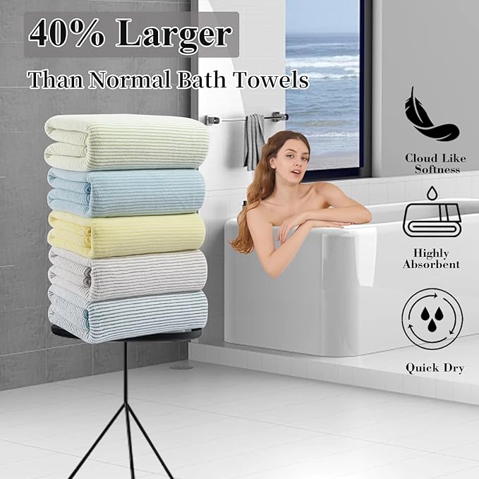 4 Piece Bath Towel Set 35"x70"Oversized Bath Towel for Bathroom Ultra Soft Fluffy Extra Large Bath Sheet Luxury Premium Bathroom Towel Highly Absorbent Quick Dry Shower Towel for Hotel Spa,Green White