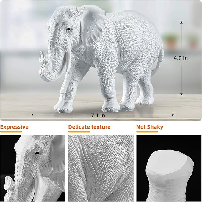 Thinker Statue Gold Decor Abstract Art Sculpture, Golden Resin Collectible Figurines for Home Living Room Office Shelf Decoration,Great Gift Ideas (Elephant-White)