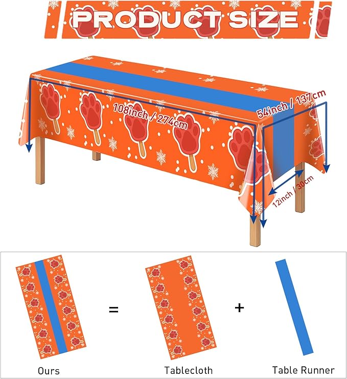4Pcs 2in1 Paw Print Birthday Party Decorations Tablecloth, 54" x 108" Paw Table Cloth Disposable Rectangle Plastic Anime Table Cover for Kids Baby Shower Themed Party Supplies