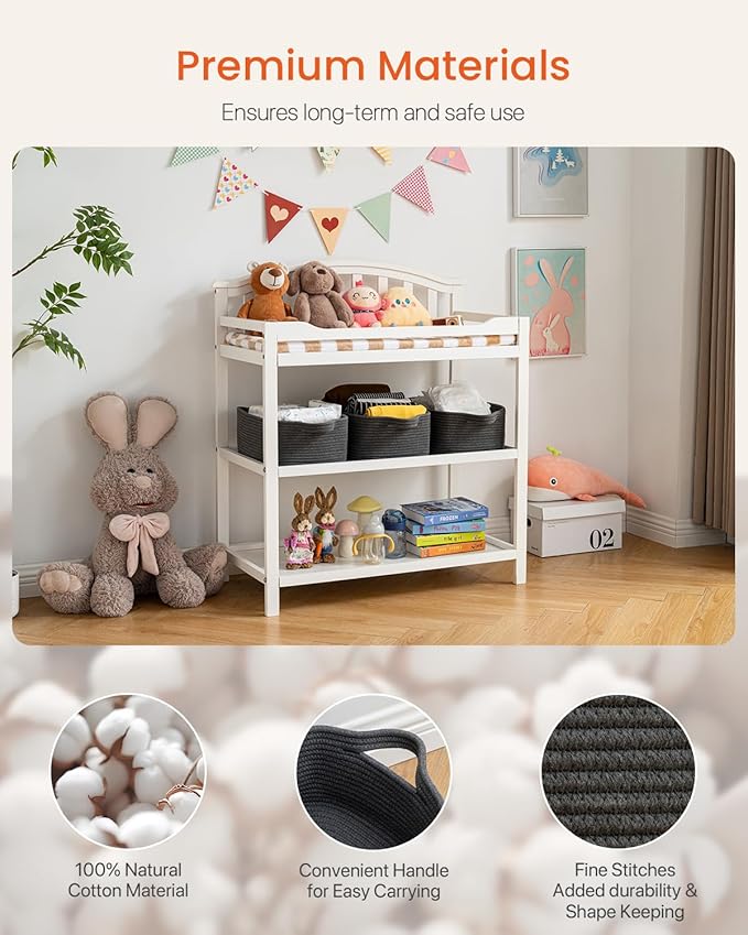 KALLAX Small Woven Basket, 14 x 10 x 5.6 Inches, Small Storage Baskets for Organizing, Gift Baskets Empty, Cute Rope Shelf Closet Storage Bins for Shelves, Dog Toy Basket, Dark Grey