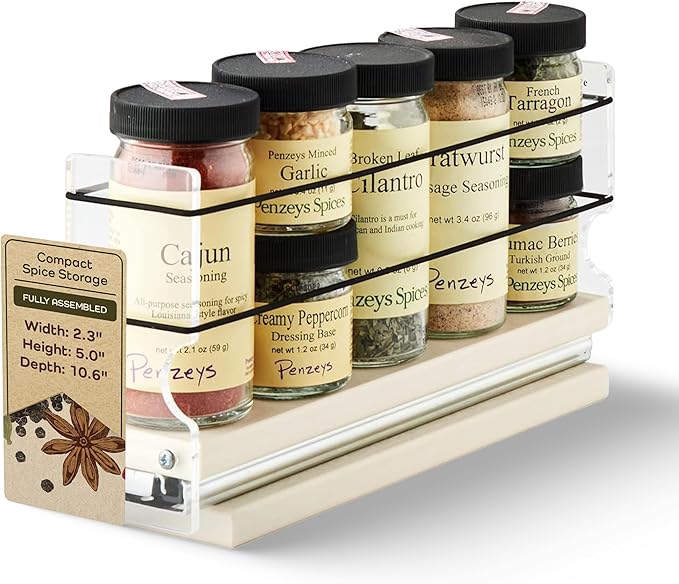 Vertical Spice Narrow Spice Rack - Sliding Spice Jars Organizer - Pantry Organizers & Storage - Slide Out Drawers for Kitchen Cabinets - Seasoning Caddy (2.3" W x 5.0" H x 10.6" D, Assembled)