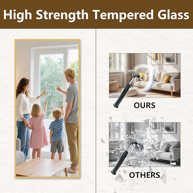 Koonmi 77"x38" Floor Mirror Full Length, Bedroom Floor Body Mirror with Stand, Large Gold Mirror, Leaning, Standing or Hanging Horizontally/Vertically