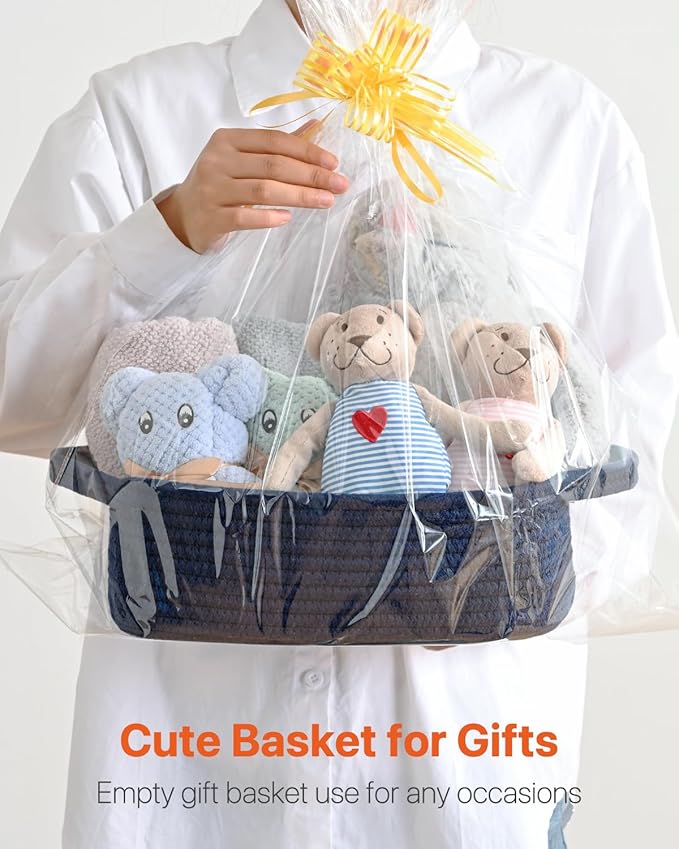 KALLAX Small Woven Basket, 12 x 8 x 4.5 Inches, Small Storage Baskets for Organizing, Gift Baskets Empty, Cute Rope Shelf Closet Storage Bins for Shelves, Dog Toy Basket, 3 Packs, Navy Blue