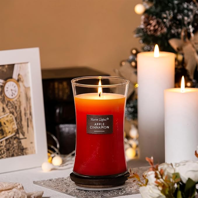 HomeLights 3-Layer Candles for Home Scented, 21.52 OZ Natural Soy Wax Scented Candles Burns Up to 100 Hours, Large Jar, Apple Cinnamon