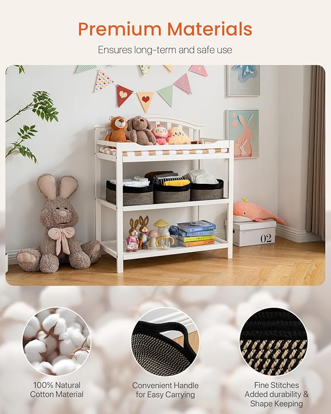 KALLAX Small Woven Basket, 14 x 10 x 5.6 Inches, Small Storage Baskets for Organizing, Gift Baskets Empty, Cute Rope Shelf Closet Storage Bins for Shelves, Dog Toy Basket, Black & Brown