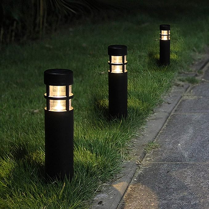 SUNWIND Solar Garden Lights Outdoor LED Bollard Solar Powered Path Lighting for Patio Pathway Backyard Lawn Landscaping (Black-6 Pack)