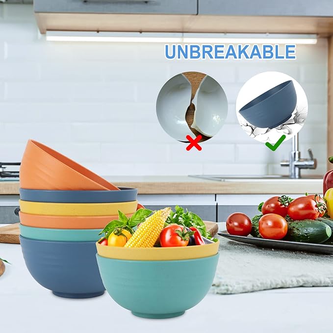 Wheat Straw Bowl Sets,8 PCS Unbreakable Cereal Bowl 26 OZ,Microwave and Dishwasher Safe Bowls,Bowl Sets for Camping and Picnic BPA Free Colorful Salad Bowls for Serving Soup,Oatmeal and Fruit Etcβ¦