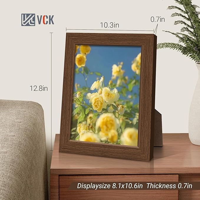 VCK 8.5x11 Picture Frame Set of 4 - Brown, Gallery-Quality Wood Poster Frames, 1.1-Inch Wide Border, Polished Plexiglass, Vertical or Horizontal Wall & Tabletop Display for Photo/Art/Prints, Brown