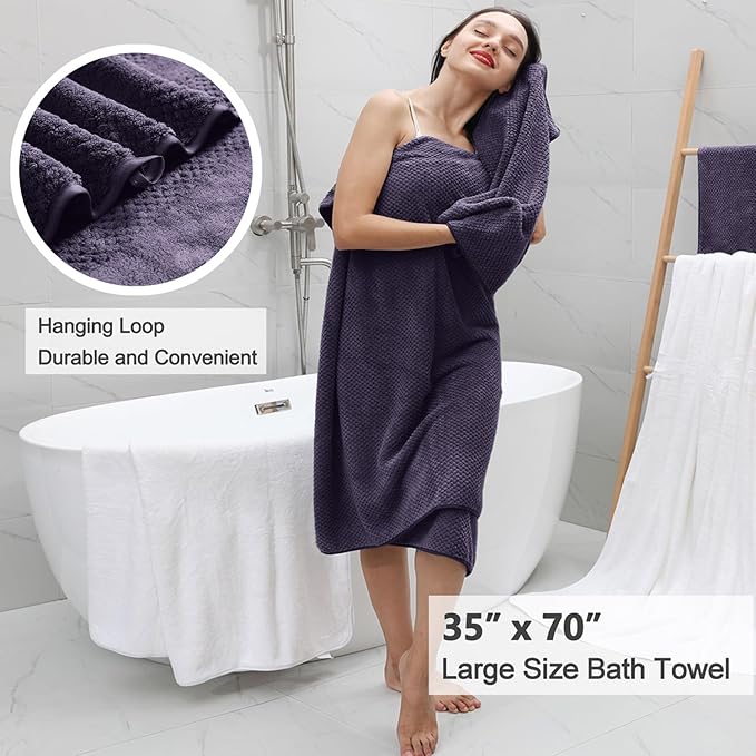 8 Piece Large Purple Family Bath Towel Set-2 Oversized Bath Towel Sheets,2 Hand Towels,4 Washcloths-600GSM Soft Highly Absorbent Quick Dry Beach Chair Towels Woven Towels for Bathroom Hotel and Spa