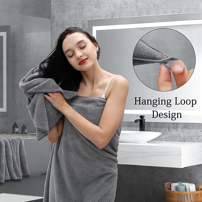 Hailea Gray Bath Towels Set 35x70 Inches - Luxury 600 GSM Oversized Bath Sheet Towel,Extra Large Microfiber - Quick Dry,Highly Absorbent,Super Soft Shower Towels Spa Hotel Bathroom Towel Set (4-Pack)
