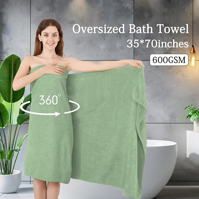 Extra Large Bath Towels Set 35x70 Inches - Green Luxury 600 GSM Oversized Bath Sheet Towel,Ultra Soft Microfiber - Quick Dry,Highly Absorbent Shower Towels Spa Hotel Bathroom Towel Set (4-Pack)