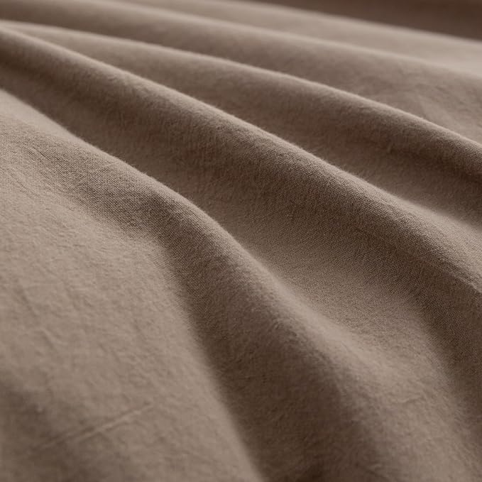 BESTOUCH Duvet Cover Set 100% Washed Cotton Linen Feel Super Soft Comfortable Chic Lightweight 3 PCs Home Bedding Set Solid Pine Bark Brown Super King