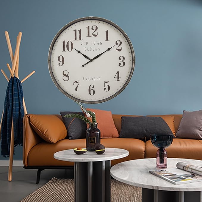 Extra Large Wall Clock, 30 Inch, Coffee White, Silent Non-Ticking Quartz Movement, Battery Operated, Decorative Arabic Numeral, Stylish Clock Living Room, Office, Home Decor